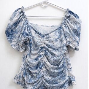 SHEIN Blue and White Ruched Blouse